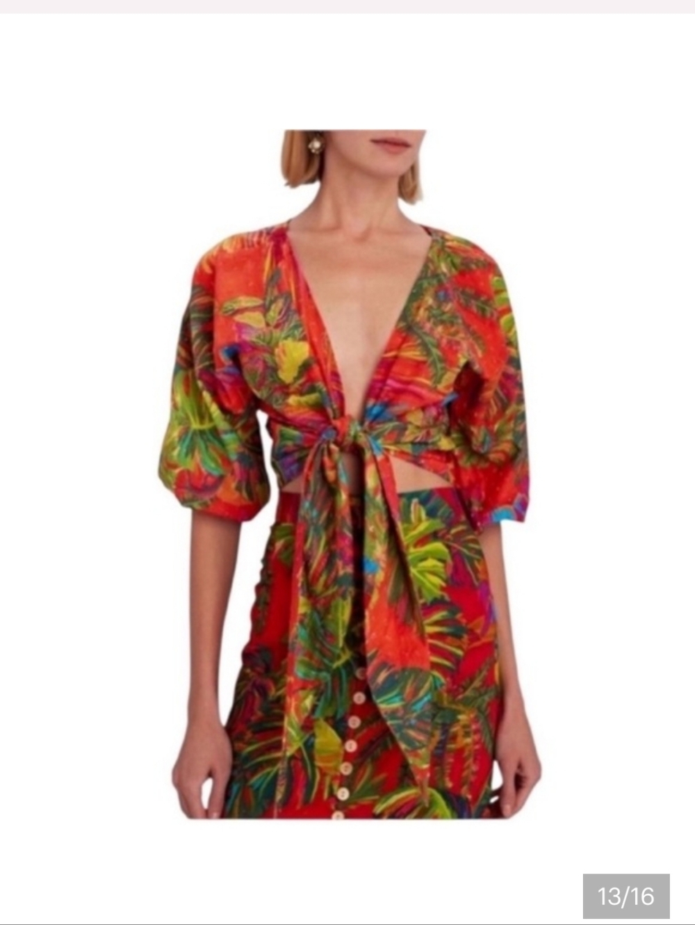 FARM Rio Tropical Tie-Front Crop Top in Vibrant Multi-Color - Picture 4 of 5